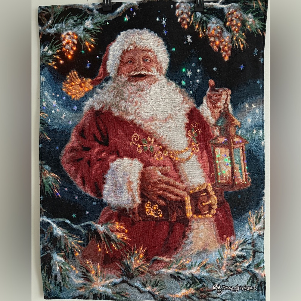 Dona Gelsinger Lighted Enchanted Santa Christmas Tapestry Wall Decor 34"x 25.75"